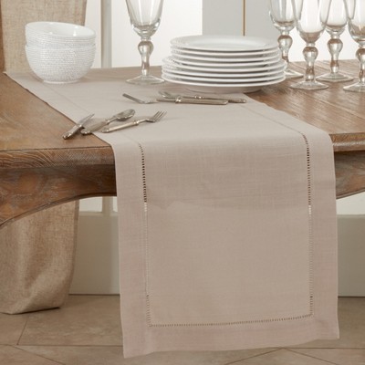 Taupe Greige Polyester Hemstitch Border Table Runner