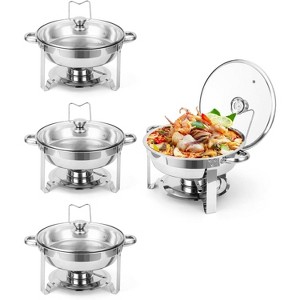 Chafing Dishes for Buffet, 5 QT Buffet Servers and Warmers Set of 2/4, Round Chafing Dishes with Glass Lid, Stainless Steel Food Warmers - 1 of 4