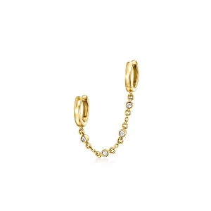 Pure Collection by Ross-Simons Diamond-Accented Double-Piercing Single Earring in 14kt Yellow Gold - 1 of 4