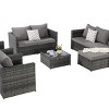 Outdoor Furniture Set, 5 Pcs Rattan Wicker Sofa Set with Tempered Glass Coffee Table, Armrest  Sofas with Cushions and Pillows-Coolbibila - 3 of 4