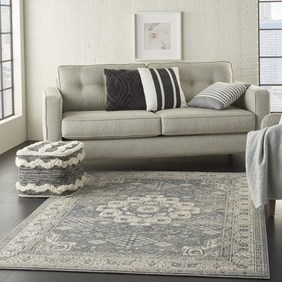 Elysian Grey/Ivory Hand-Knotted Round Synthetic Area Rug