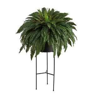 Nearly Natural 51-in Boston Fern Artificial Plant in Black Planter with Stand - 1 of 4