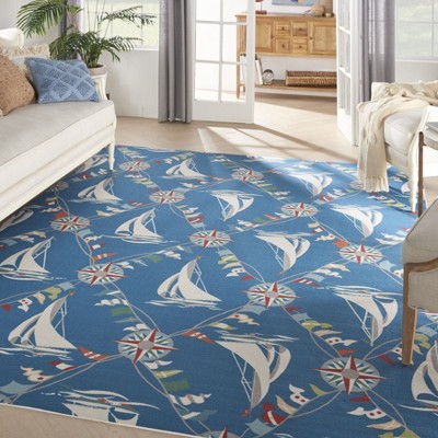 Nautical Blue Synthetic Rectangular Outdoor Area Rug