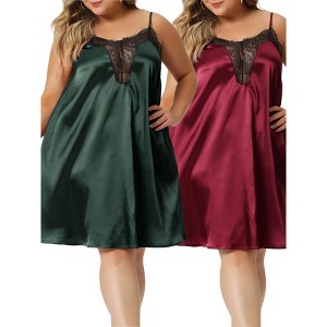 Agnes Orinda Women's Plus Size Lounge Charming Lace Sleeveless Spaghetti Strap Nightgowns - 1 of 4