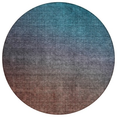 Teal Blue Chocolate And Charcoal Ombre Washable Indoor Outdoor Area Rug