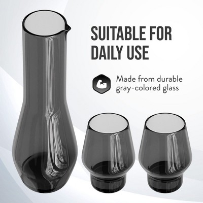 Gray Glass 3-Piece Carafe and Tumbler Set
