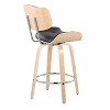 LumiSource Set of 2 Lombardi Counter Height Barstools Natural/Chrome/Black: Mid-Century Modern, Swivel, Upholstered, Wood Legs - 4 of 4