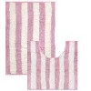 2 Piece Set Pink White Stripe Soft Cozy Plush Chenille Bath Mat Bathroom Rug - 2 of 4
