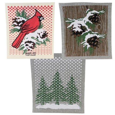 Swedish Dish Cloth 7.75" Winter Cardinal Country Pine Eco Friendly  -  Dish Cloth