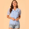 Allegra K Women's Floral Button Down Collar Semi Sheer Sweet Puff Sleeve Blouse Shirt - 2 of 4