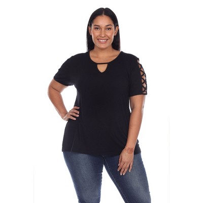 Plus Size Keyhole Neck Cutout Short Sleeve Top - White Mark
