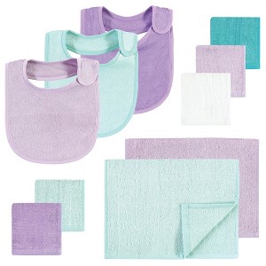 Hudson Baby Infant Girl Rayon from Bamboo Bib, Burp Cloth and Washcloth 10Pk, Purple Mint, One Size - 1 of 4
