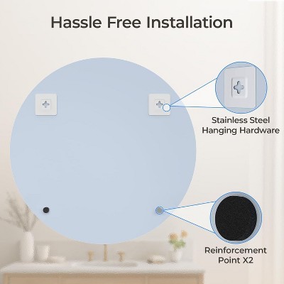 30" Round Frameless Polished Glass Bathroom Mirror