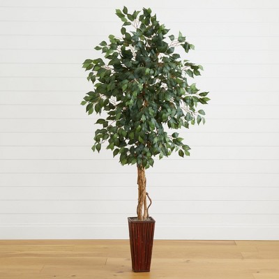 Lush 6' Ficus Floor Plant in Elegant Bamboo Planter