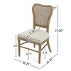 Vintage Rattan Back Dining Chair Set of 2 with Beige Upholstered Seat & Rubberwood Frame for Dining Room-Baofuwish - 4 of 4