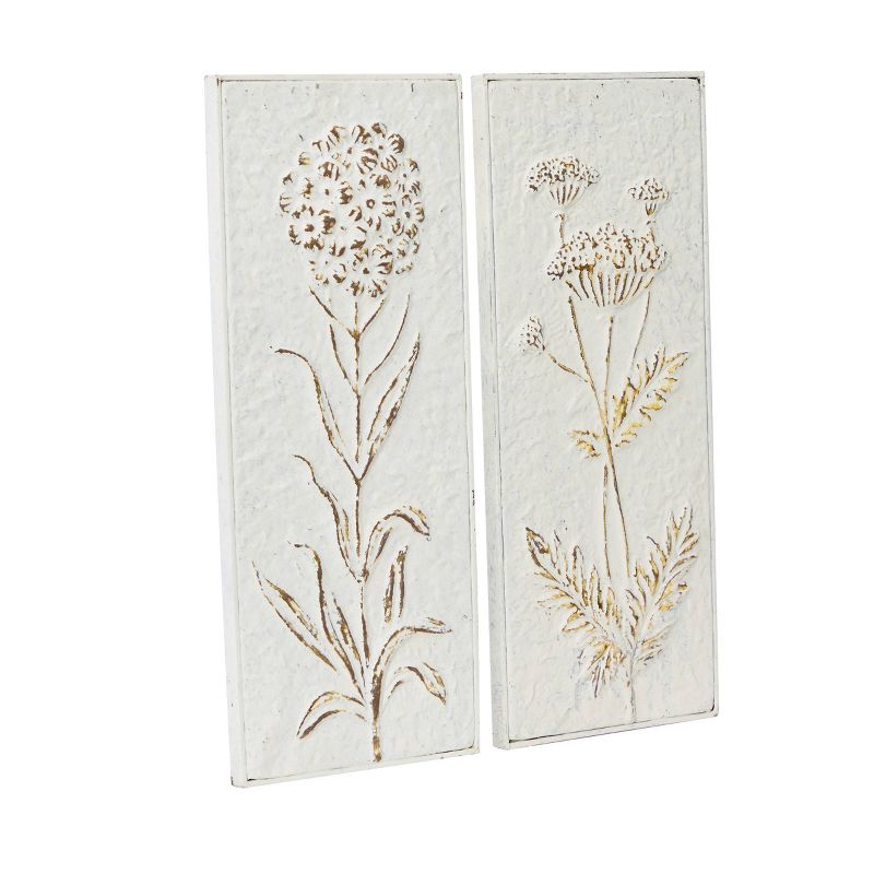 Metal Floral Relief Wall Decor with Gold Detailing Set of 2 White - Olivia &#38; May, 5 of 6