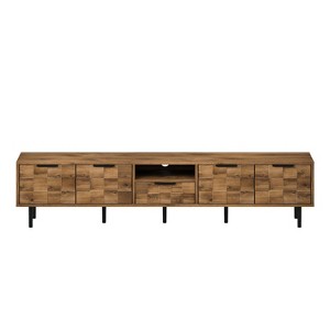 Gulches Natural Wood TV Stand Entertainment Center Fits TVs up to 85 in with Checkered Pattern 4 Doors 1 Drawer Open Shelf - 1 of 4
