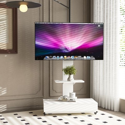 TV Stand For TVs UpTo75" With Adjustable Glass Shelf And Drawer,TV Stand Corner,Mobile TV Stand Modern -The Pop Home