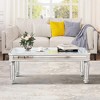 48" Mirrored MDF Coffee Table with Vintage Carved Elements and Rectangle Glass Top with Easy Assembly and Modern Center Table - 2 of 4