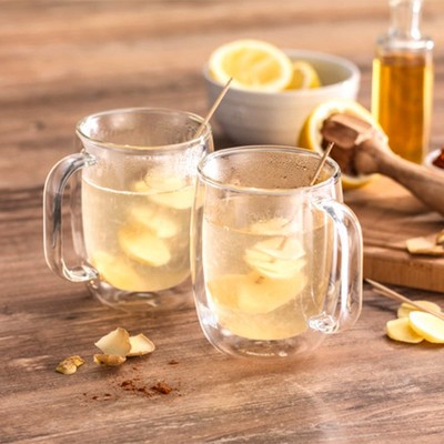 Sorrento Plus Clear Double Wall Glass Coffee Mugs, Set of 4