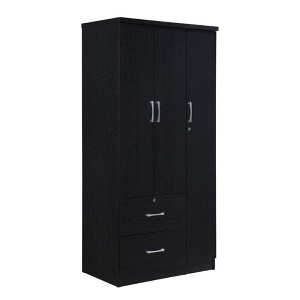 Hodedah Import Contemporary 3 Door Armoire w/ Metal Clothing Rod, 3 Shelves, 1 Standard Drawer, & 1 Locking Drawer for Bedrooms & Rented Rooms - 1 of 4