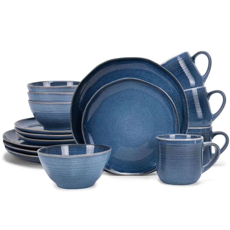 Elanze Designs Reactive Glaze Ceramic Stoneware Dinnerware 16 Piece Set - Service for 4, Cobalt Blue, 1 of 7