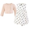 Hudson Baby Infant and Toddler Girls Cotton Dress and Cardigan Set, Neutral Daisy - 3 of 4