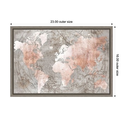 Celestial Pink and Beige Framed Canvas World Map Print