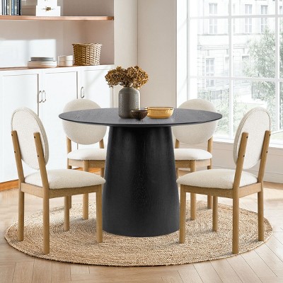 5 PCS Dining Table Set for 4 Modern Wood Round Table+4 Dining Chairs Cricle Paded Back & Natural Wood Leg for Dining Room,Indoor Furniture
