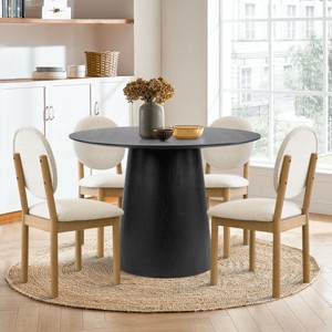5-Piece Round Dining Table Set, 42'' Pedestal Table with 4 Bouclé Upholstered King Louis Chairs for Dining Room or Kitchen Set-Maison Boucle - 1 of 4