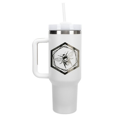 Elanze Designs Hexagon Honey Queen Bumble Bee 40 oz. Stainless Steel, Large Water Bottle Coffee Mug, Spill & Leak Resistant, Thermal Travel Tumbler