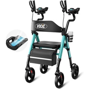 VOCIC Upright Rollator with GelCool Seat, Adjustable Armrests & 8" All-Terrain Wheels. Holds 300lbs-Green - 1 of 4