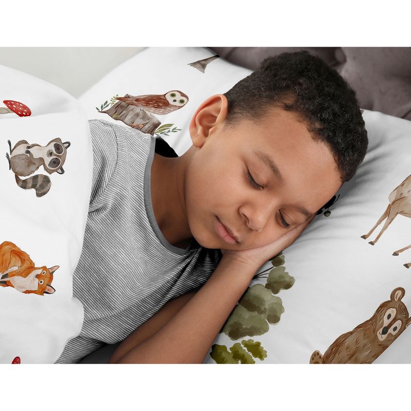 Sweet Jojo Designs Gender Neutral Unisex Twin Comforter Bedding Set Watercolor Woodland Forest Animals Green Brown White 4pc, 5 of 7