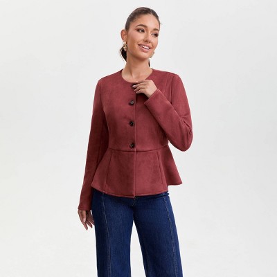 Women's Faux Suede Peplum Hem Jacket - A New Day™ Caramel