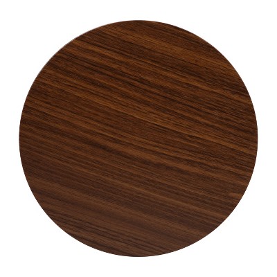 Round Walnut and Matte Black Wood Metal End Table