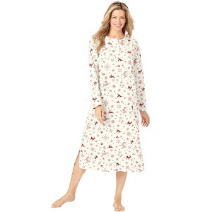 Dreams & Co. Long-Sleeve Henley Print Sleepshirt - 1 of 4