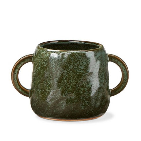 tagltd Green Reactive Glazed Stoneware Handled Planter Small, 7.09L x 4.92W x 4.33H inches - image 1 of 2