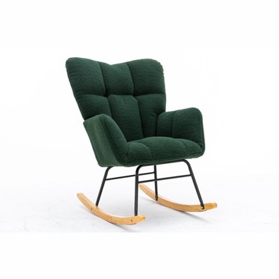 Zeus & Ruta 31.5 in.W Teddy Fabric Accent Rocking Gilder with High Backrest