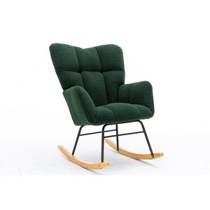 Zeus & Ruta 31.5 in.W Teddy Fabric Accent Rocking Gilder with High Backrest - 1 of 4