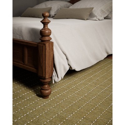 Green Hand-Loomed Wool Blend Striped Runner Rug