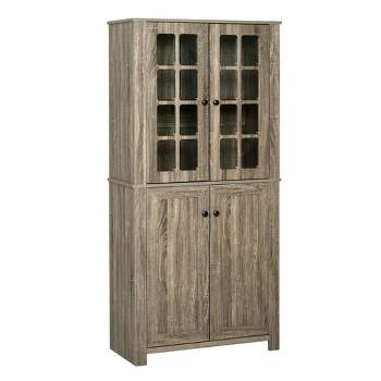 HOMCOM Freestanding Kitchen Pantry Storage with 2 Large Cabinets, 4 Shelves, Framed Glass Doors and Anti-Toppling Design