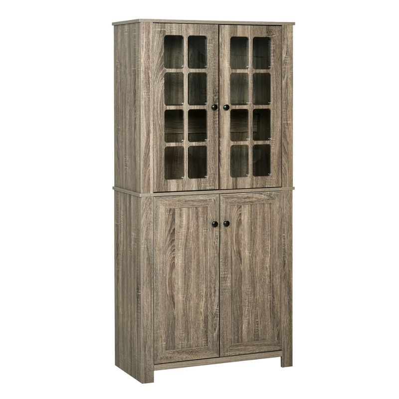 HOMCOM Freestanding Kitchen Pantry Storage with 2 Large Cabinets, 4 Shelves, Framed Glass Doors and Anti-Toppling Design, 1 of 9