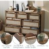 Rattan 7 Drawer Dresser, Wide Chest, Golden Handles, Wood Storage Organizer, Farmhouse TV Stand, Living Room, Dark Wood - 3 of 4