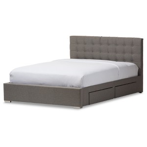 Baxton Studio King Rene Modern And Contemporary Fabric 4-Drawer Storage Platform Bed Gray: Low Profile, MDF Frame, No Box Spring Needed - 1 of 4