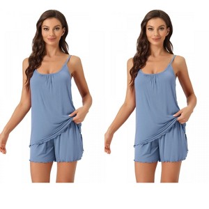 INSPIRE CHIC Women's 2 Pcs Loungewear Solid Shade Ruffled Cami Tops with Shorts Sleepwear - 1 of 4