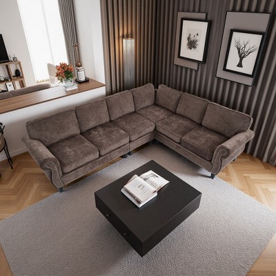 109.5" Chenille Modular L-Shaped 6-Seater Sectional Sofa, Rolled Armrest, 7 Cushions