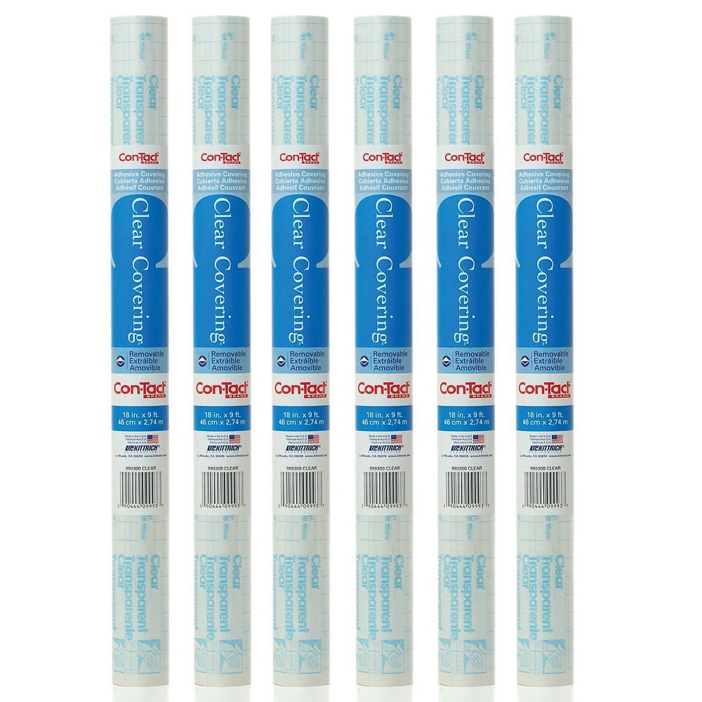 Con-Tact 6 Rolls 18" x 9ft Clear Cover Adhesive - Gloss: Kittrich Shelf Liner, Solid Pattern, Storage & Organization