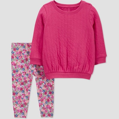 2pcs Toddler Girl Letter Print Ruffled Long-sleeve Pink Tee and Elasticized Pants Set