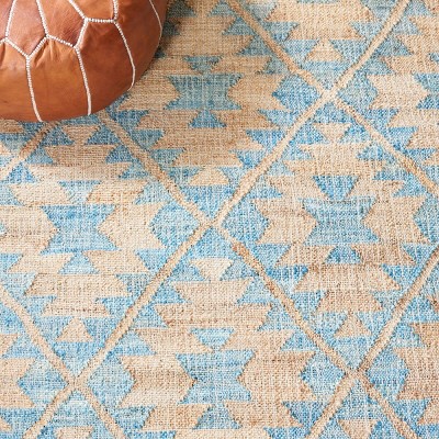 Bohemian Nomadic Blue & Natural 9' x 12' Handwoven Kilim Rug