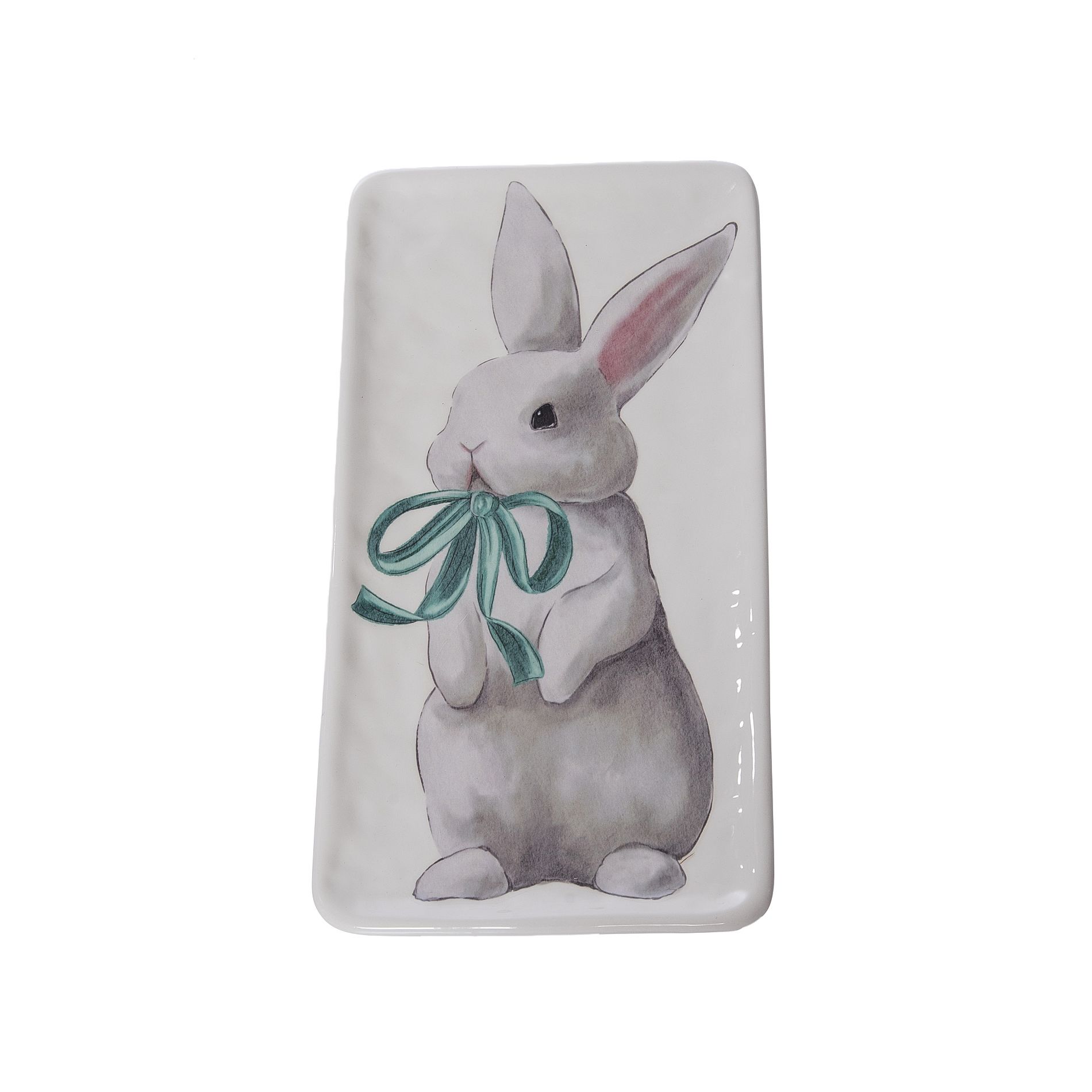 Transpac Ceramic Mint Julep Bunny Platter Multicolored for Easter Serving and Entertaining